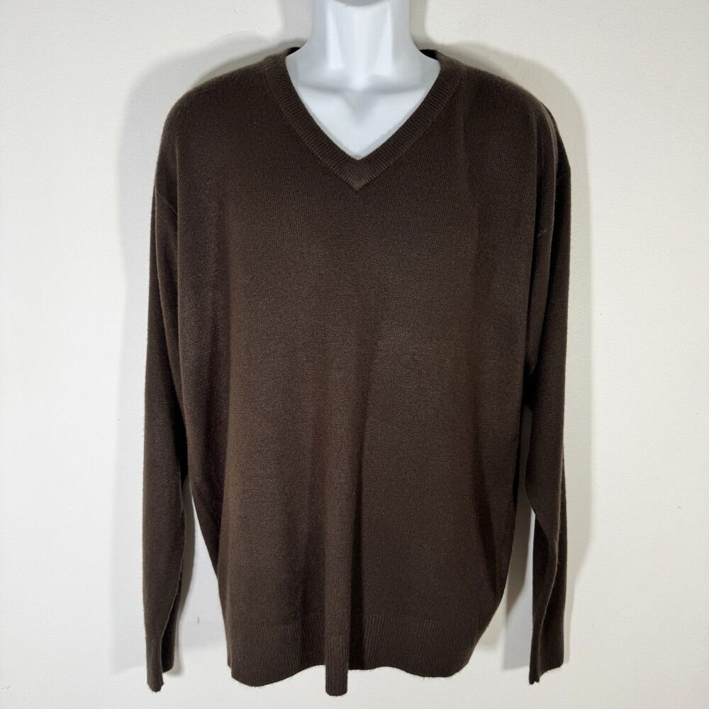 VINTAGE Tina Chocolate Brown Cashmere Pullover V-Neck Sweater Scotland Men XL
